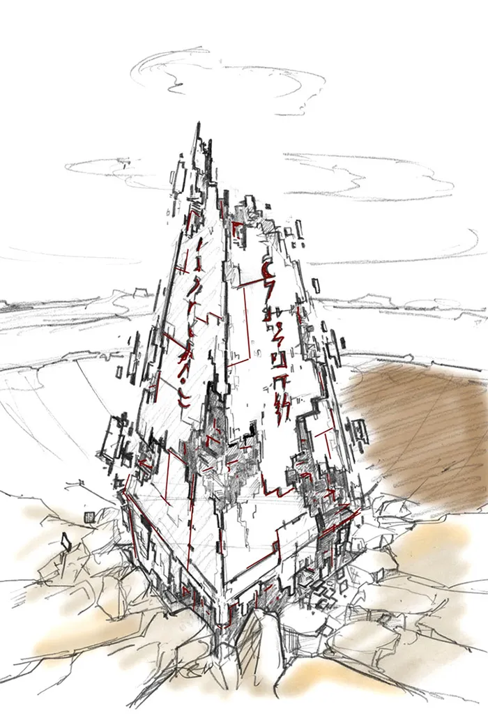 Broken Spaceship — linework sketch