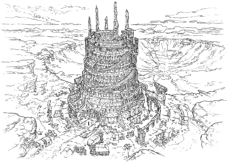 Ancient Tower — linework sketch