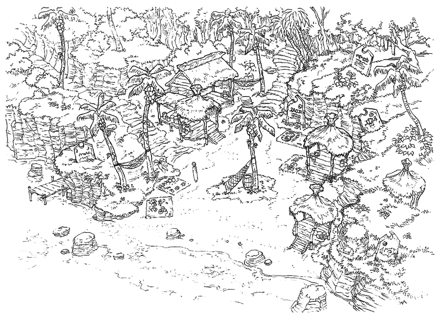 Secret Beach — linework sketch